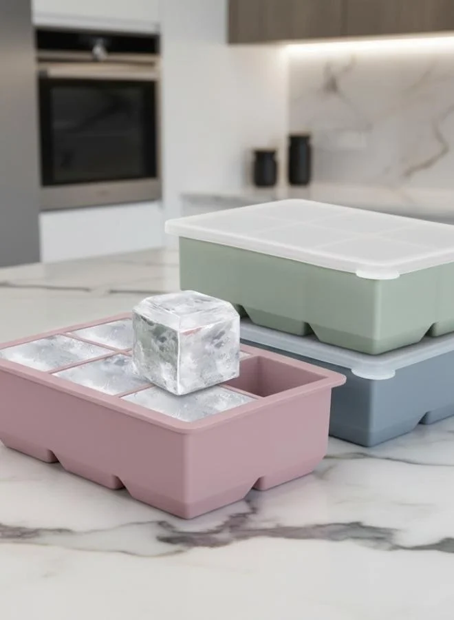 كازا كيسيرا عبوات من  قوالب مكعبات ثلج سيليكون بأغطية - قوالب كبيرة . بوصة سهلة الفك للويسكي والكوكتيلات وطعام الأطفال